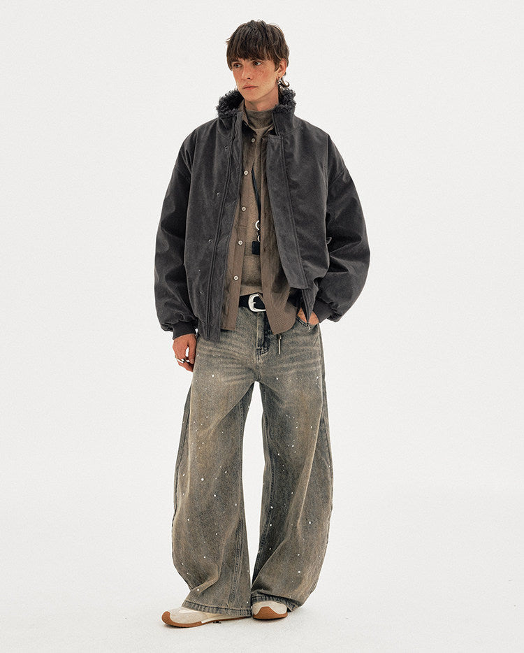 Suede Collar Cotton-Padded Jacket