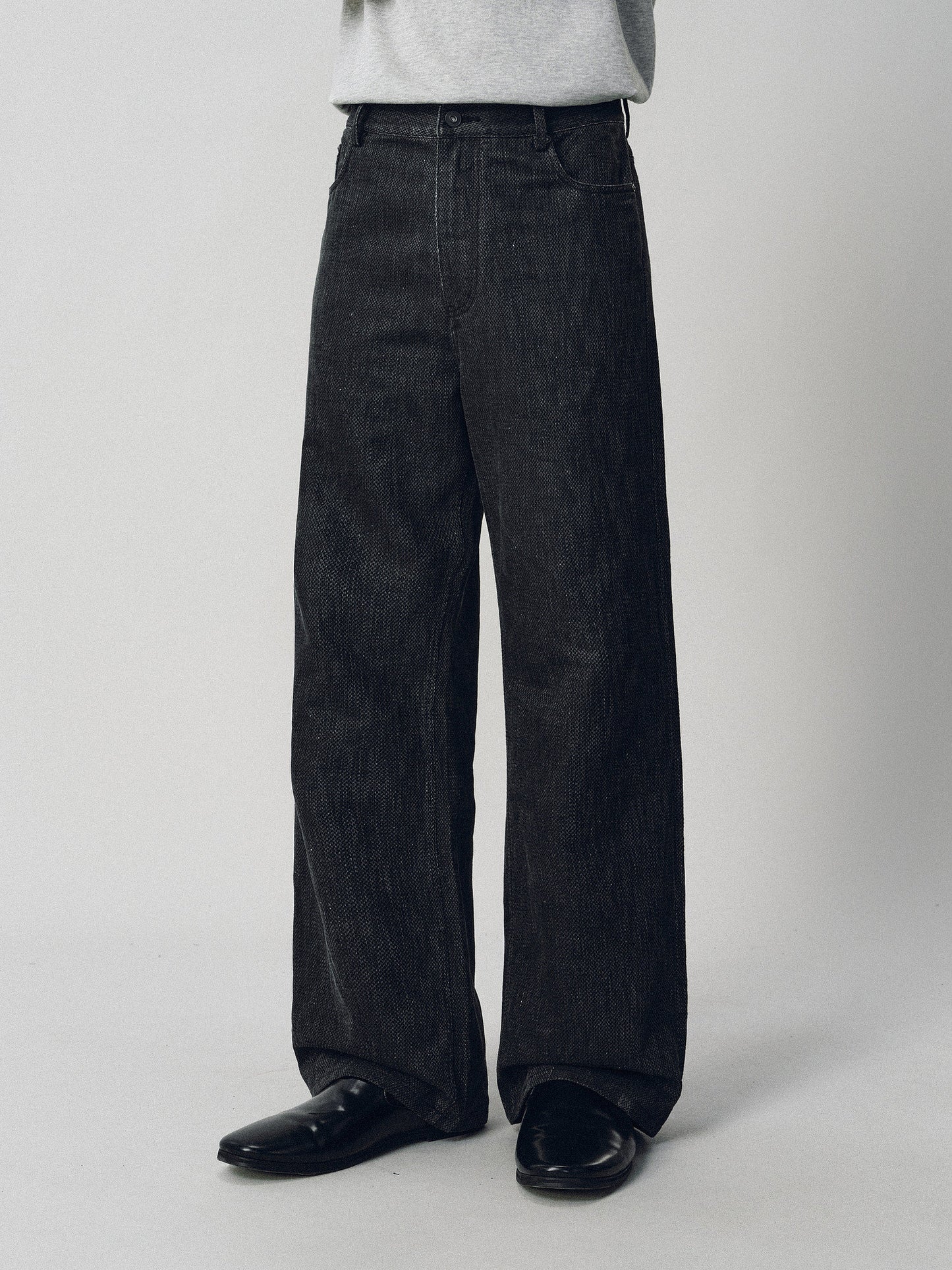 Waxed Micro-Flared Washed Denim Pants
