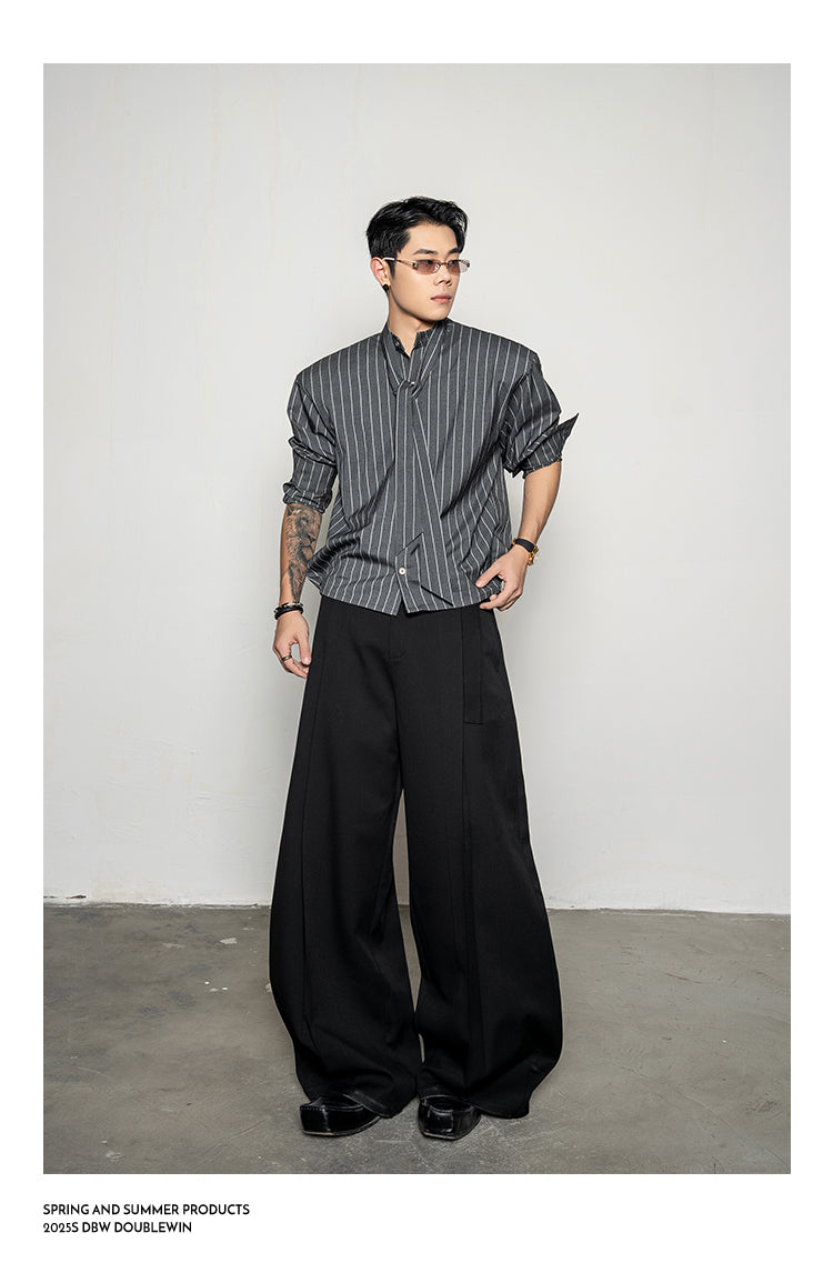 3D Reverse Pleated Wide-Leg Pants