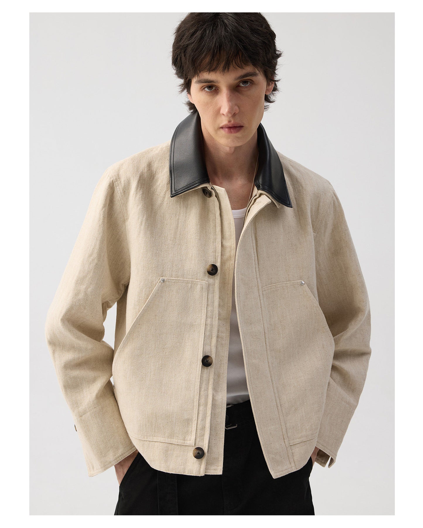 Simple Linen-Cotton Blend Jacket