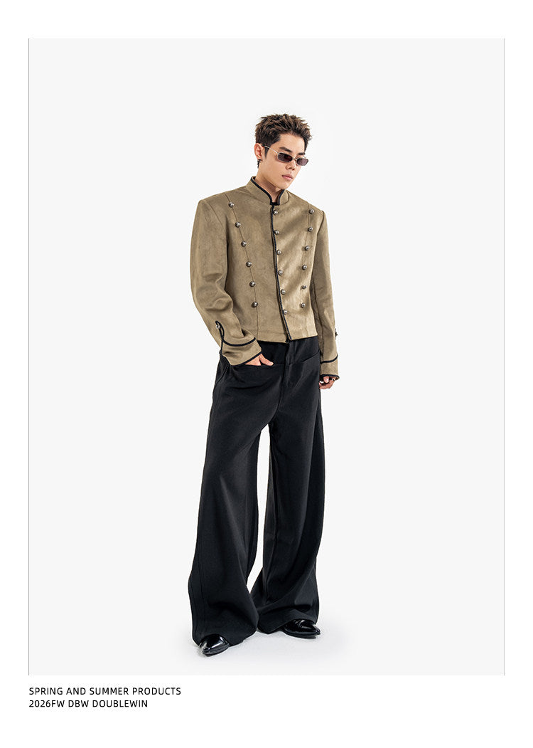 Short Jacket with Stand-Up Collar and Metal Buttons　
