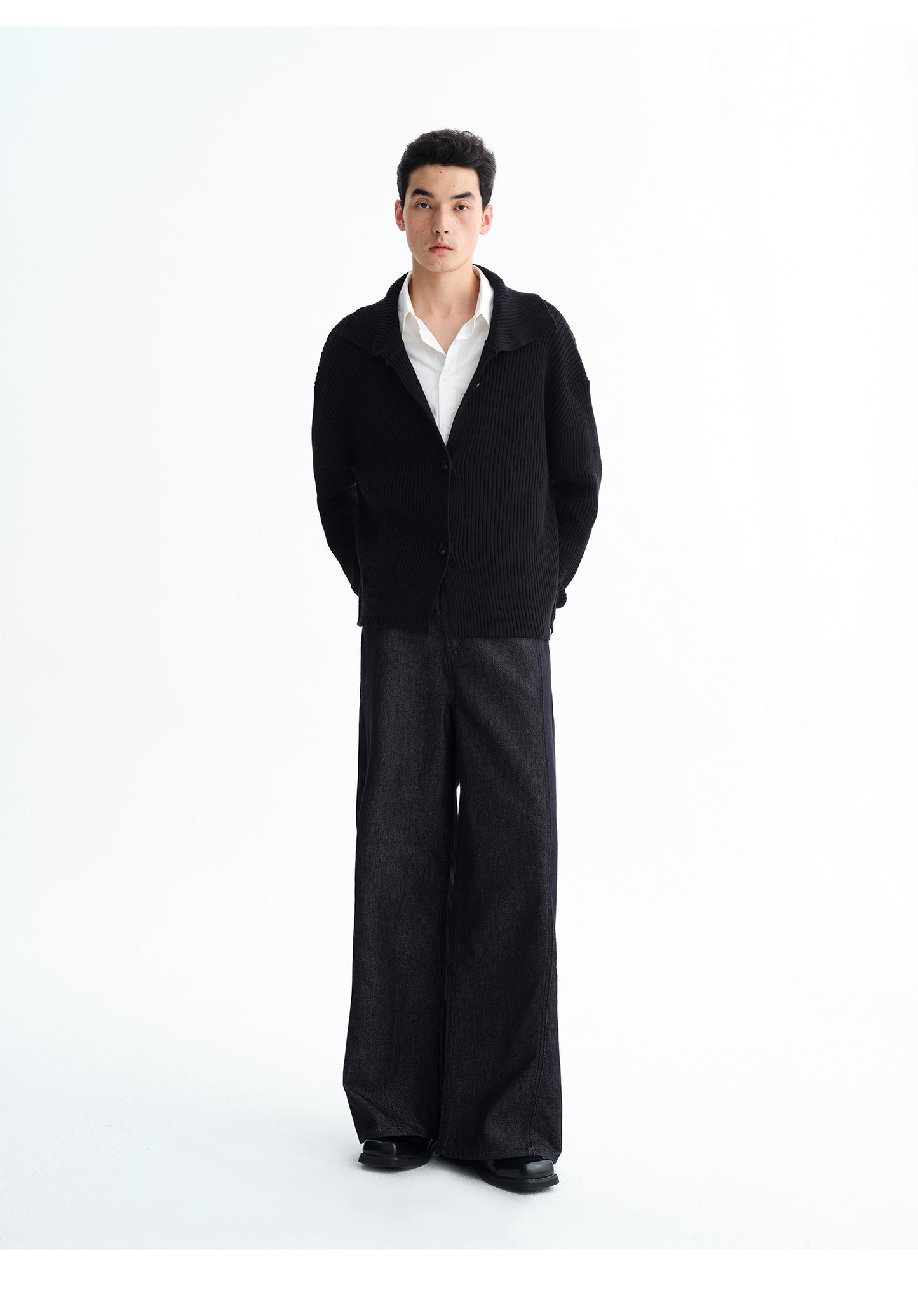 High-Neck Rib-Knit Cardigan