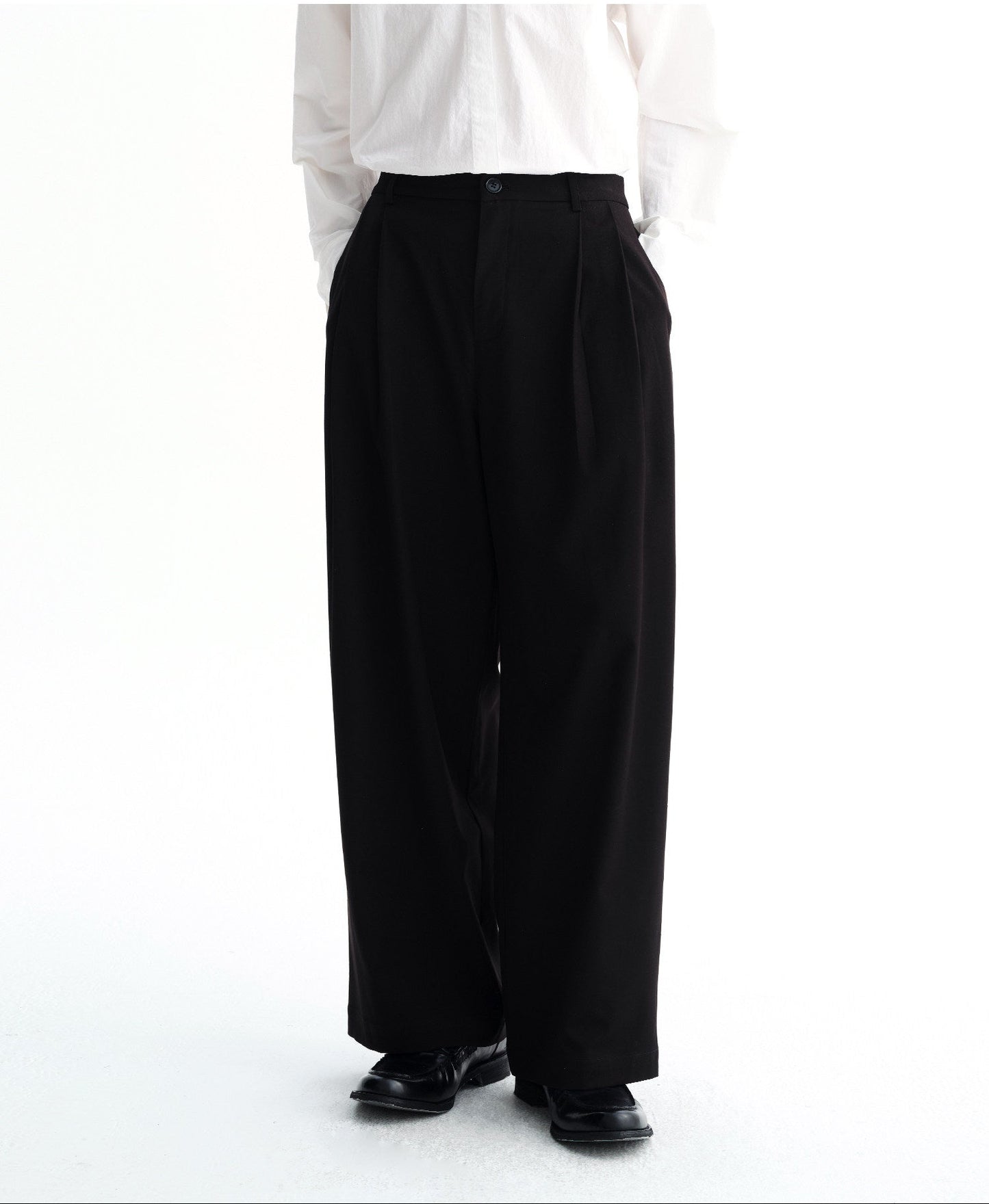 Wool Blend Double-Pleated Casual Pants