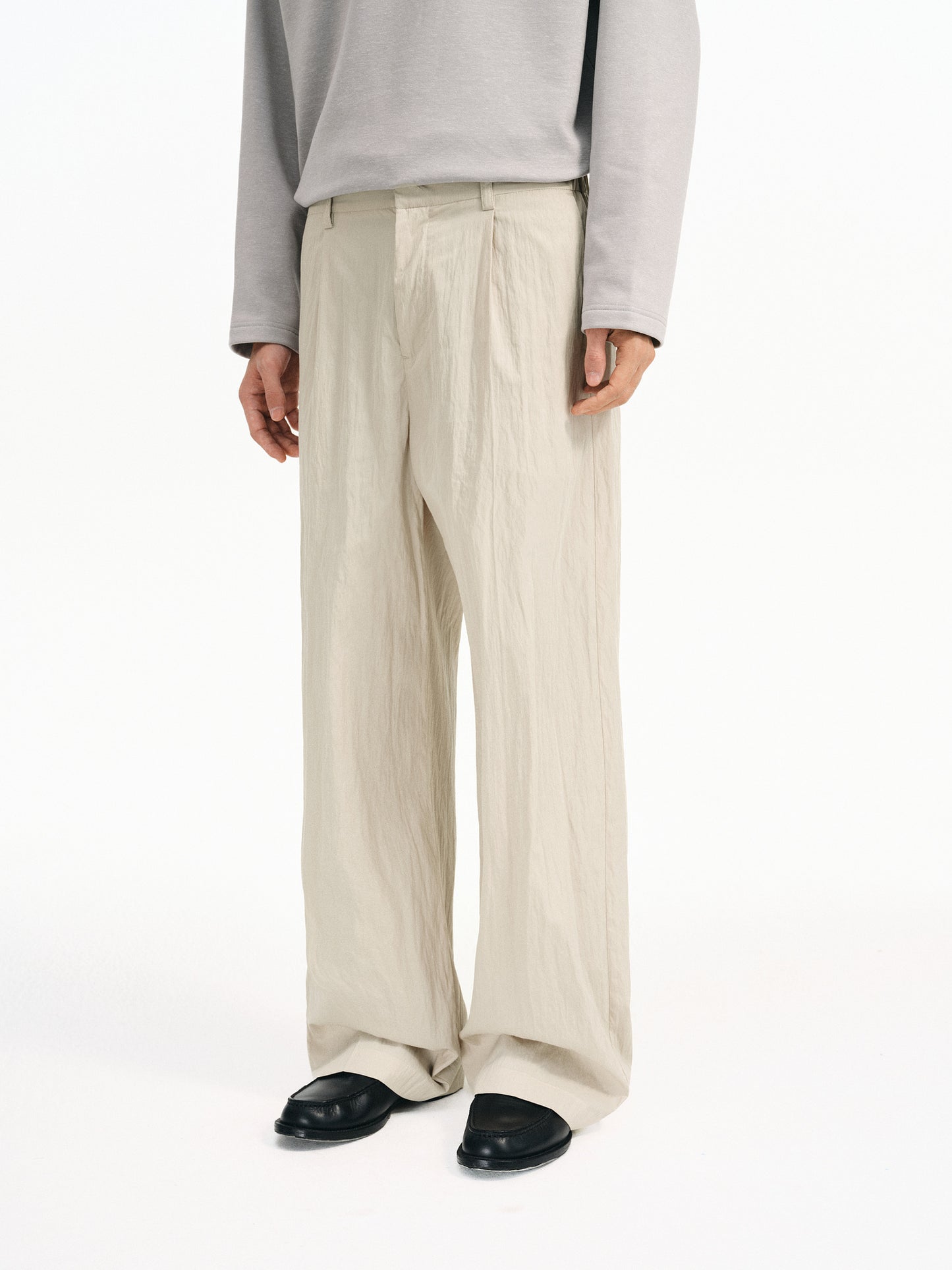 Cotton &amp; Brocade Pleated Casual Pants