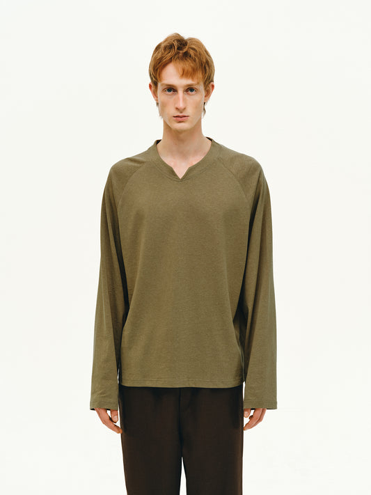 Linen-Blend V-Neck T-Shirt