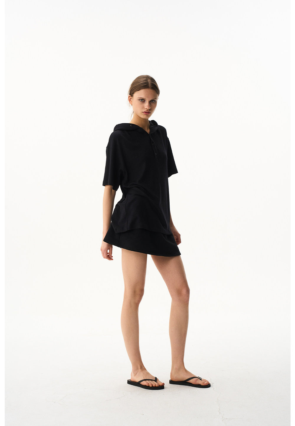 Solid-Color Hooded T-Shirt