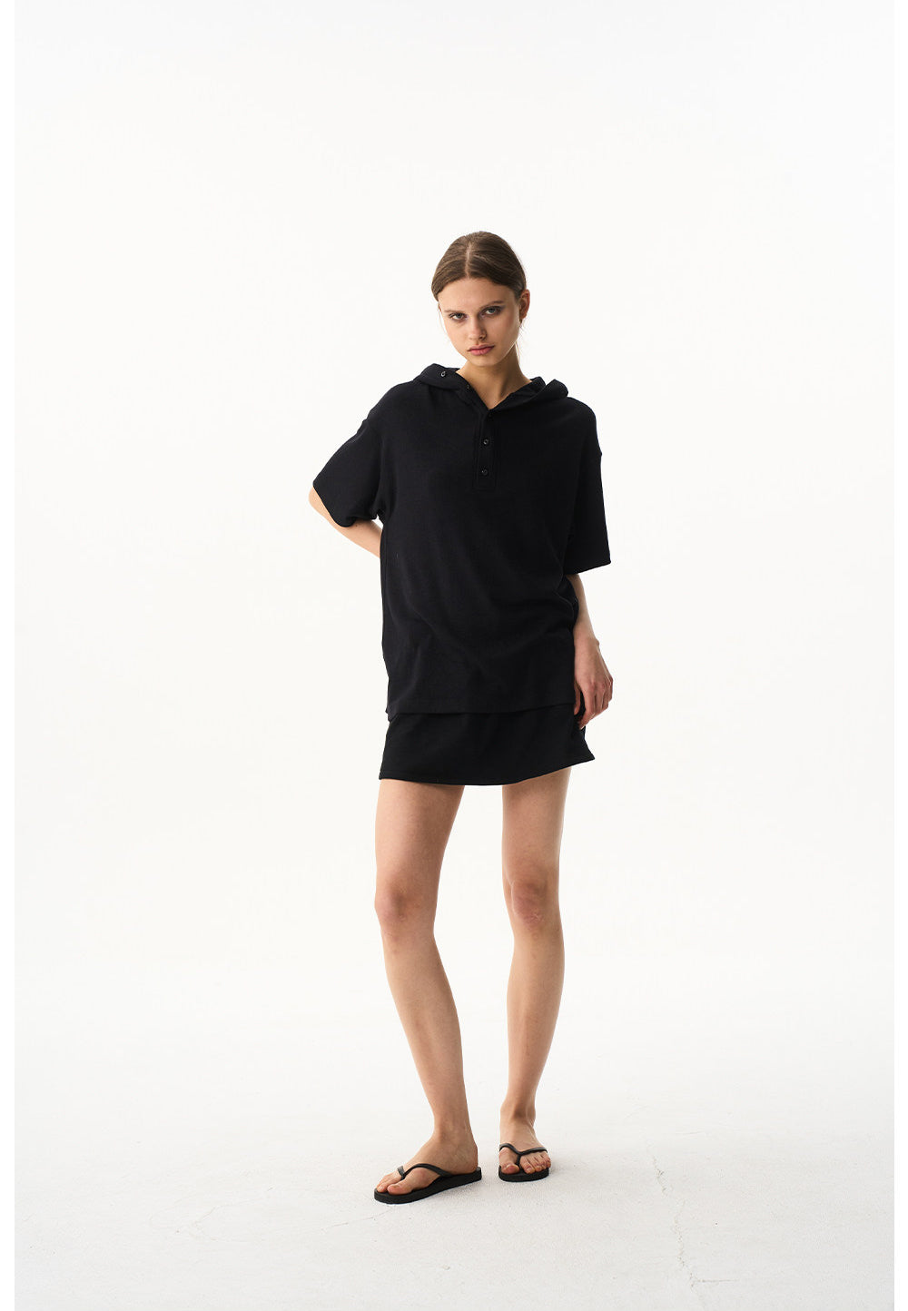 Solid-Color Hooded T-Shirt
