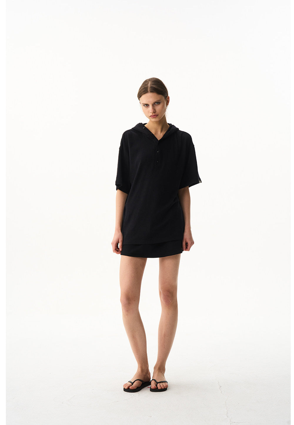 Solid-Color Hooded T-Shirt