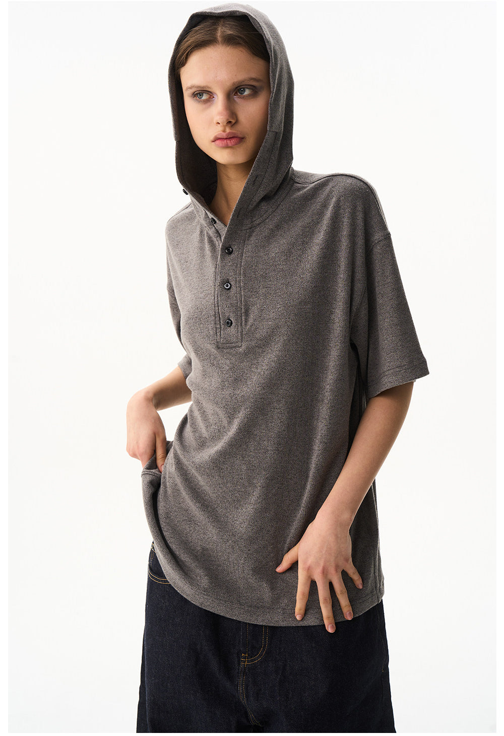 Solid-Color Hooded T-Shirt
