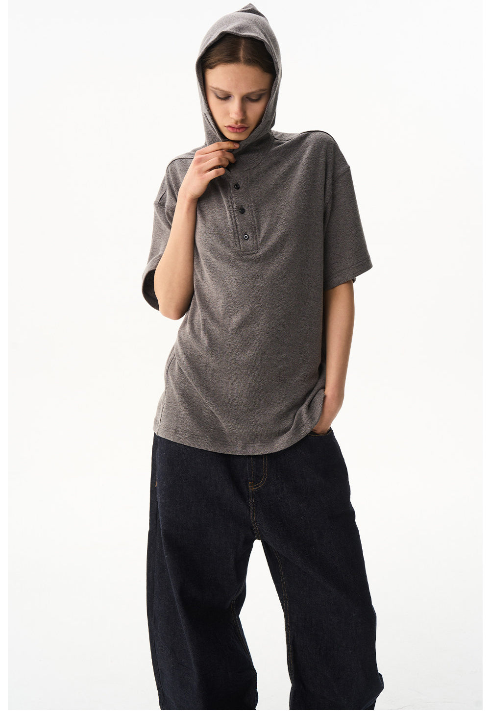 Solid-Color Hooded T-Shirt
