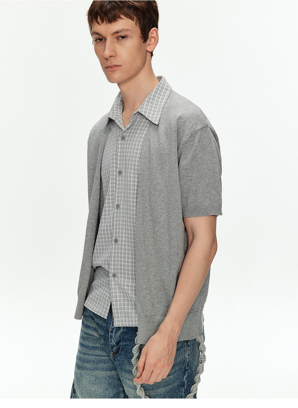Faux Two-Piece Checkered Shirt