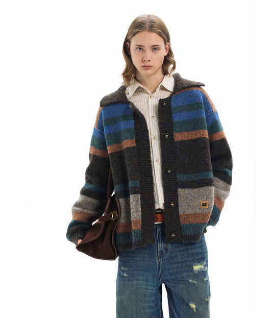 Imitation mohair striped cardigan