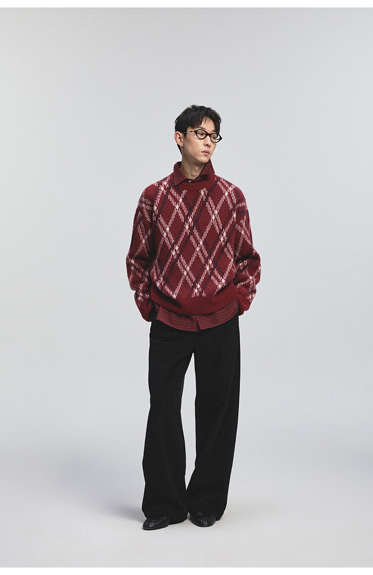 Diamond Pattern Crew Neck Sweater