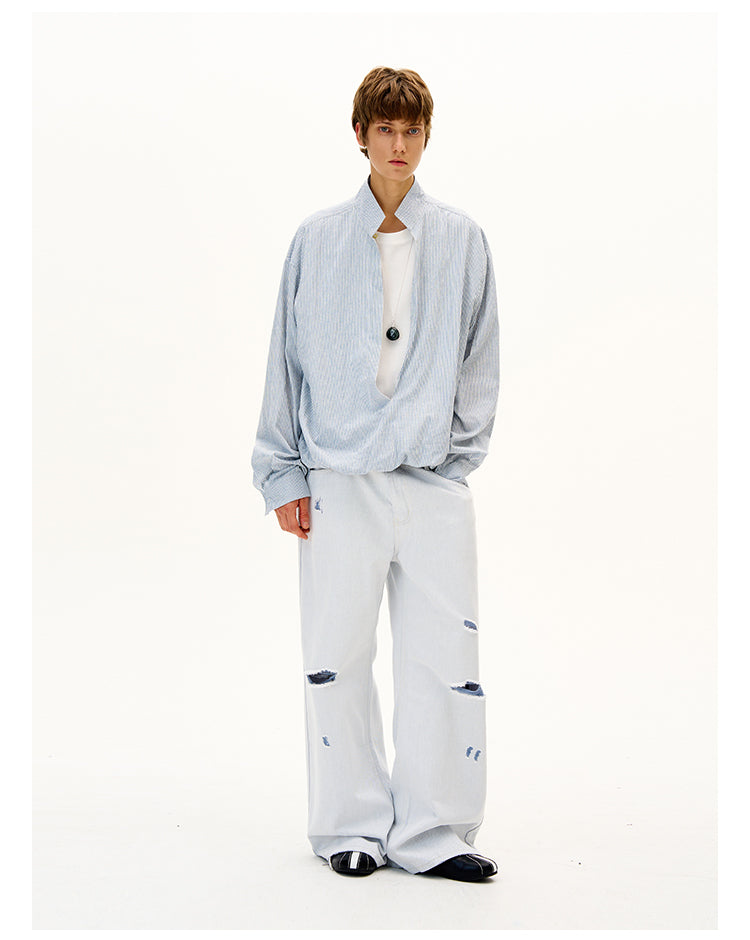 Fake Two-Piece V-Stand Collar Shirt