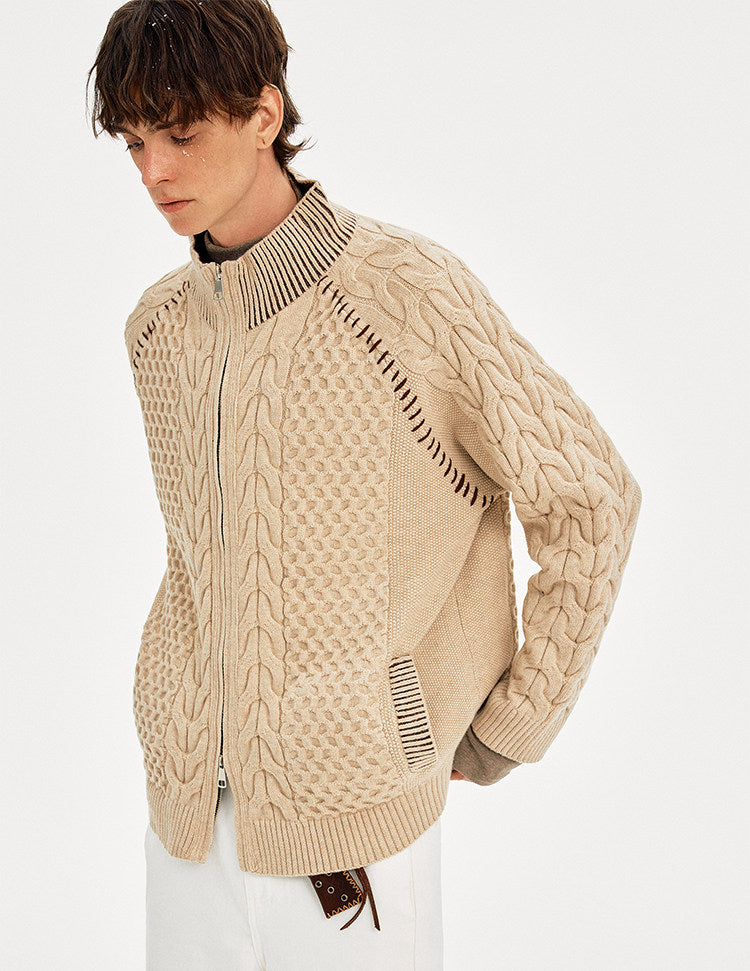 Hand-Stitched Cable-Knit Cardigan
