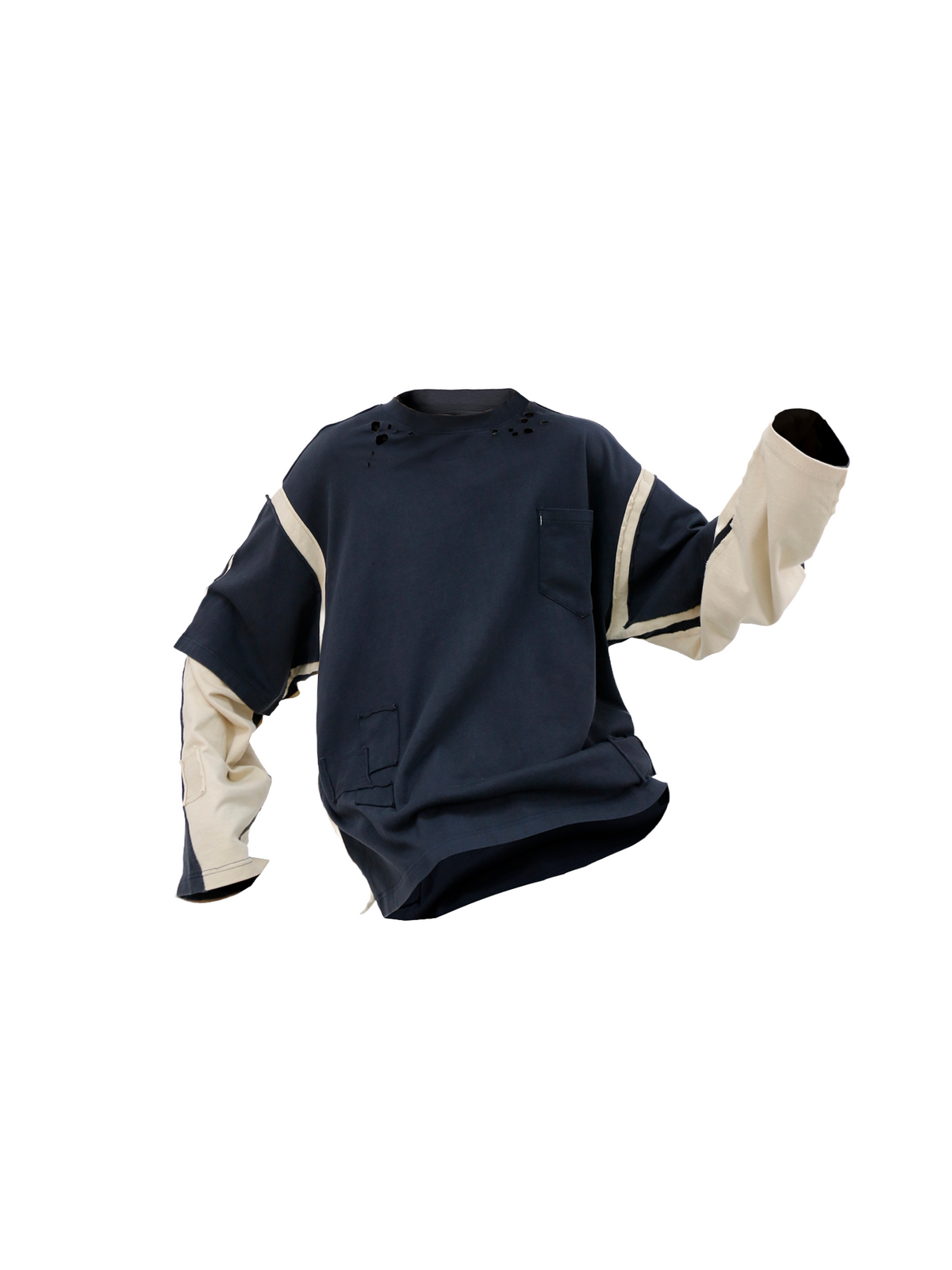 Patchwork Washed Round-Neck Sweatshirt