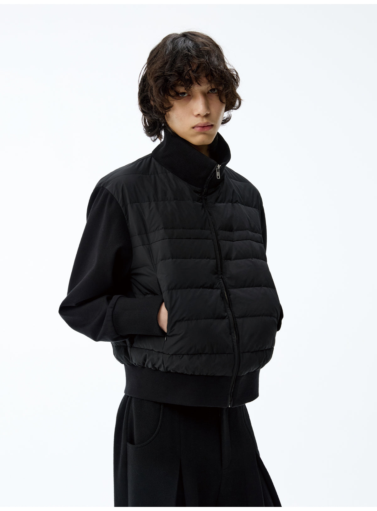 Rib-Knit Stand Collar Down Jacket