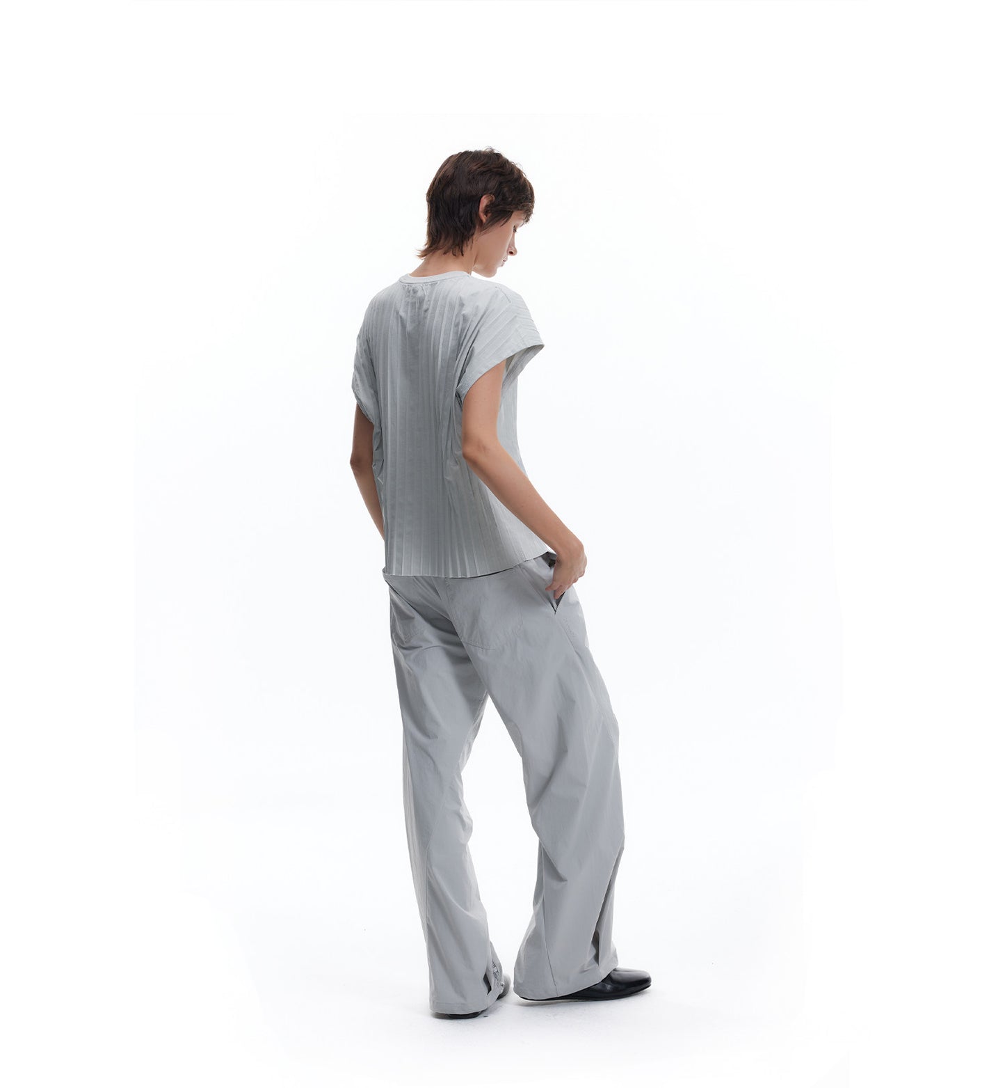 Drop-Shoulder Pleated T-Shirt
