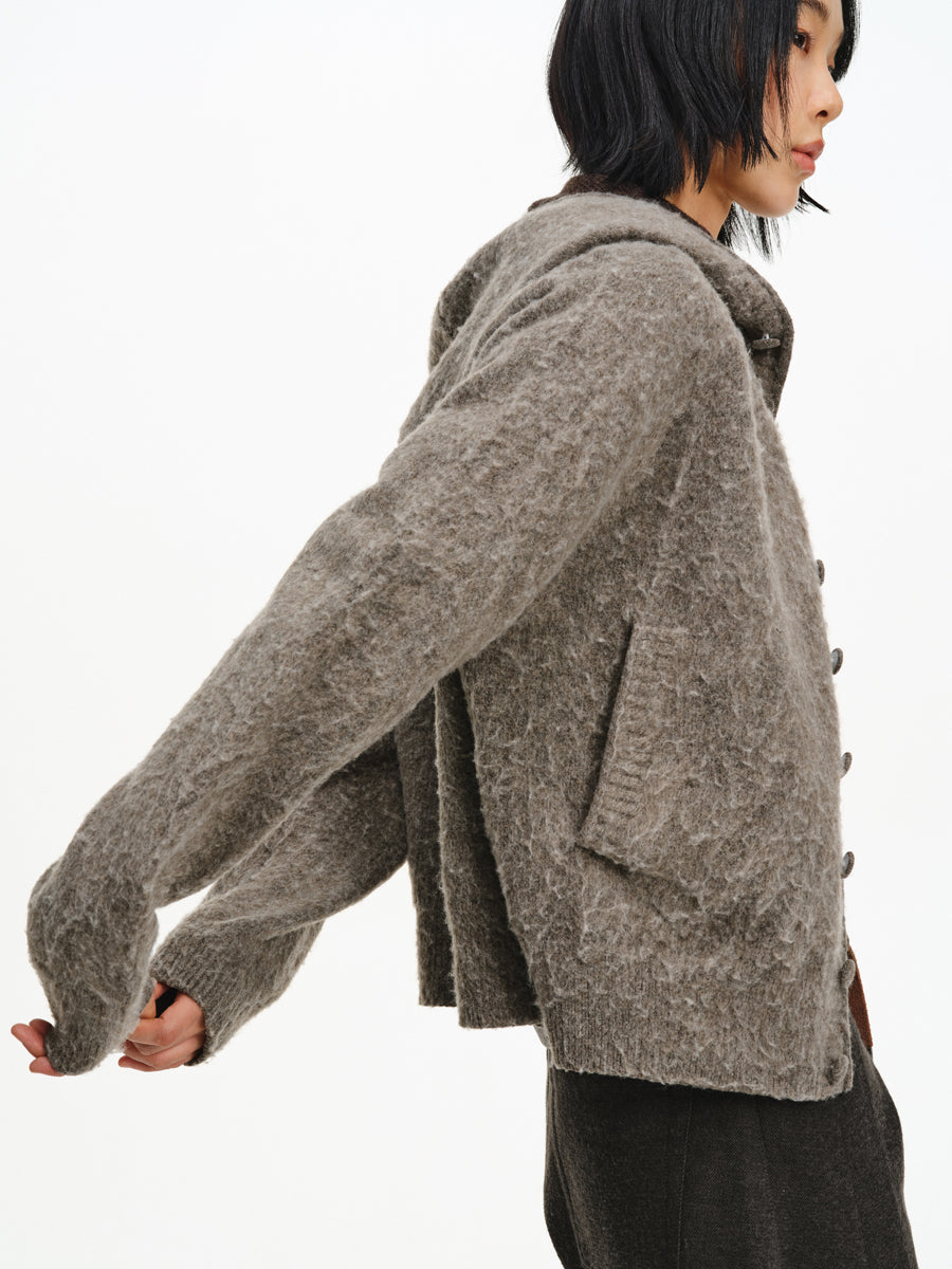 Hooded button-down cardigan