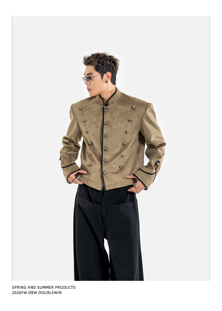 Short Jacket with Stand-Up Collar and Metal Buttons　