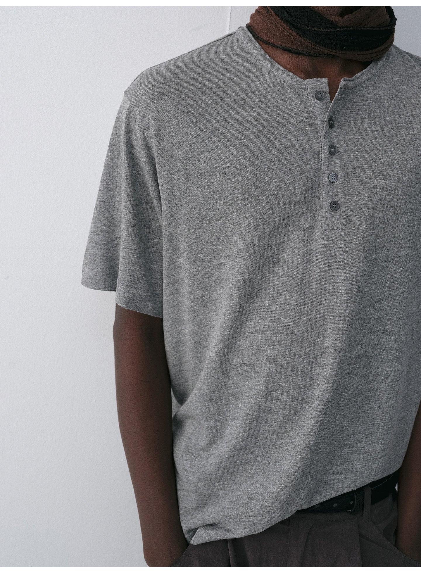 Henry-Collar Drop-Shoulder T-Shirt