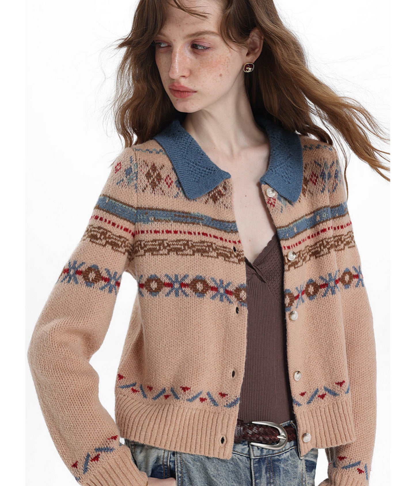 Diamond-Cutout Collar Cardigan