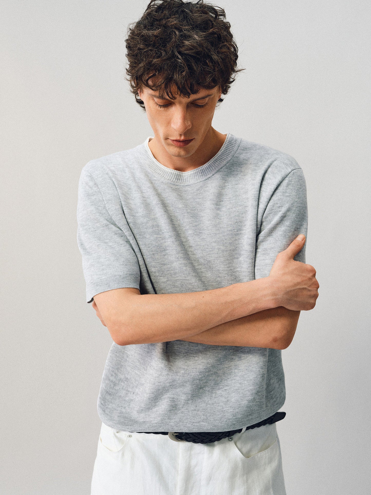 Knit shirt with contrasting trim