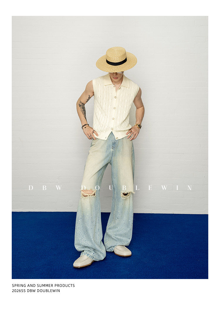 Rhinestone-Embellished Gradient Straight-Leg Jeans