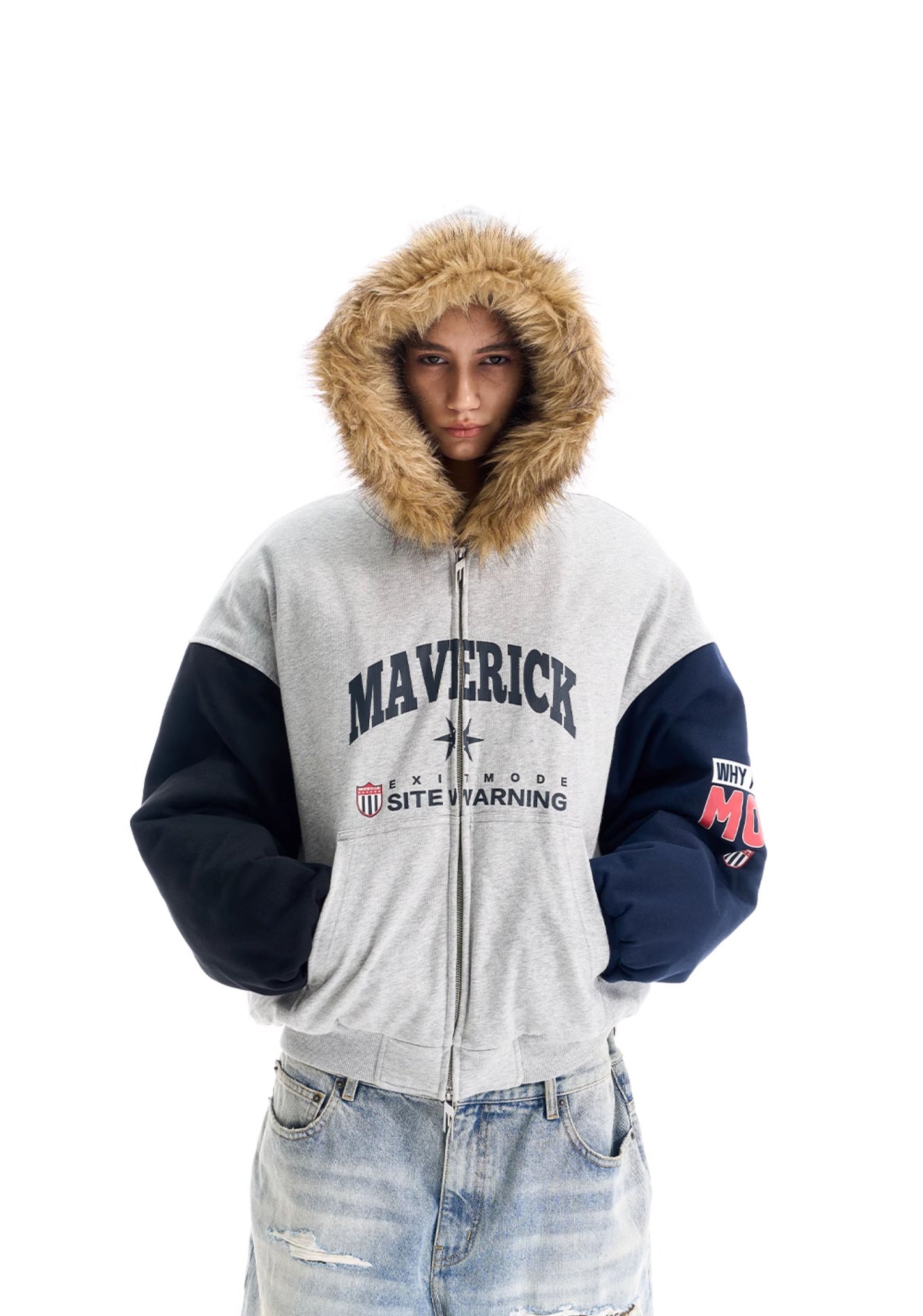 Fur Collar Print Cotton Jacket