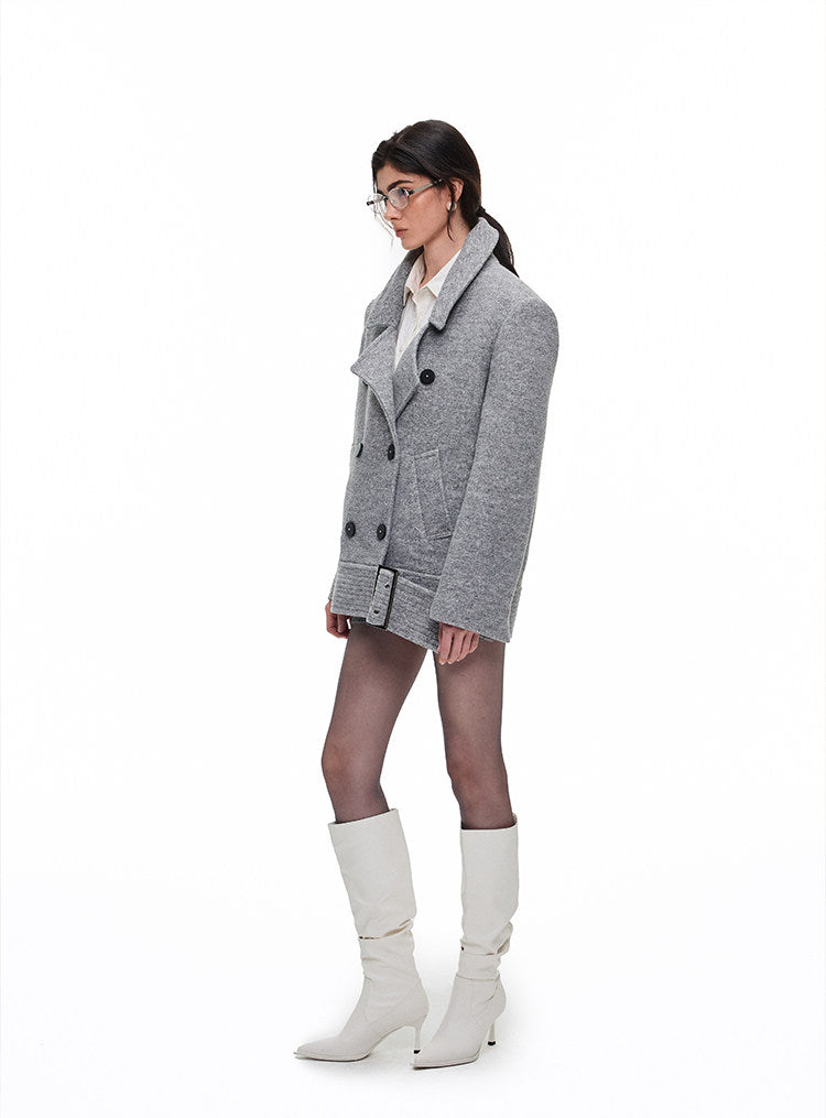 Wide-belt wool jacket