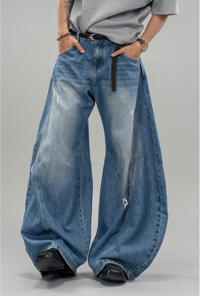 Three-dimensional layered denim pants