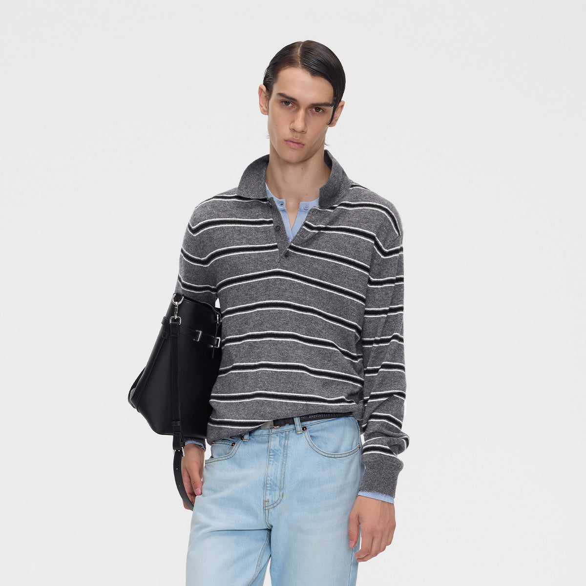 Striped Polo-Knit Sweater