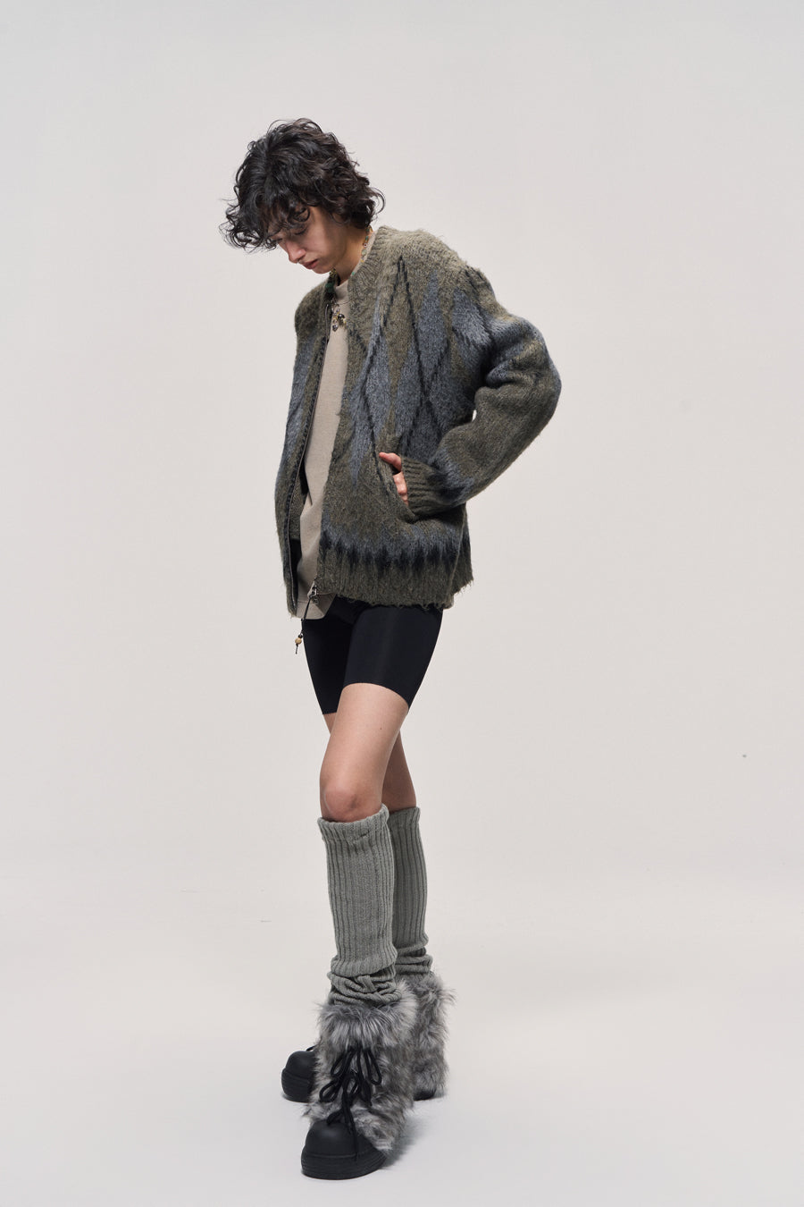 Fair Isle Wool Blend Zip Cardigan