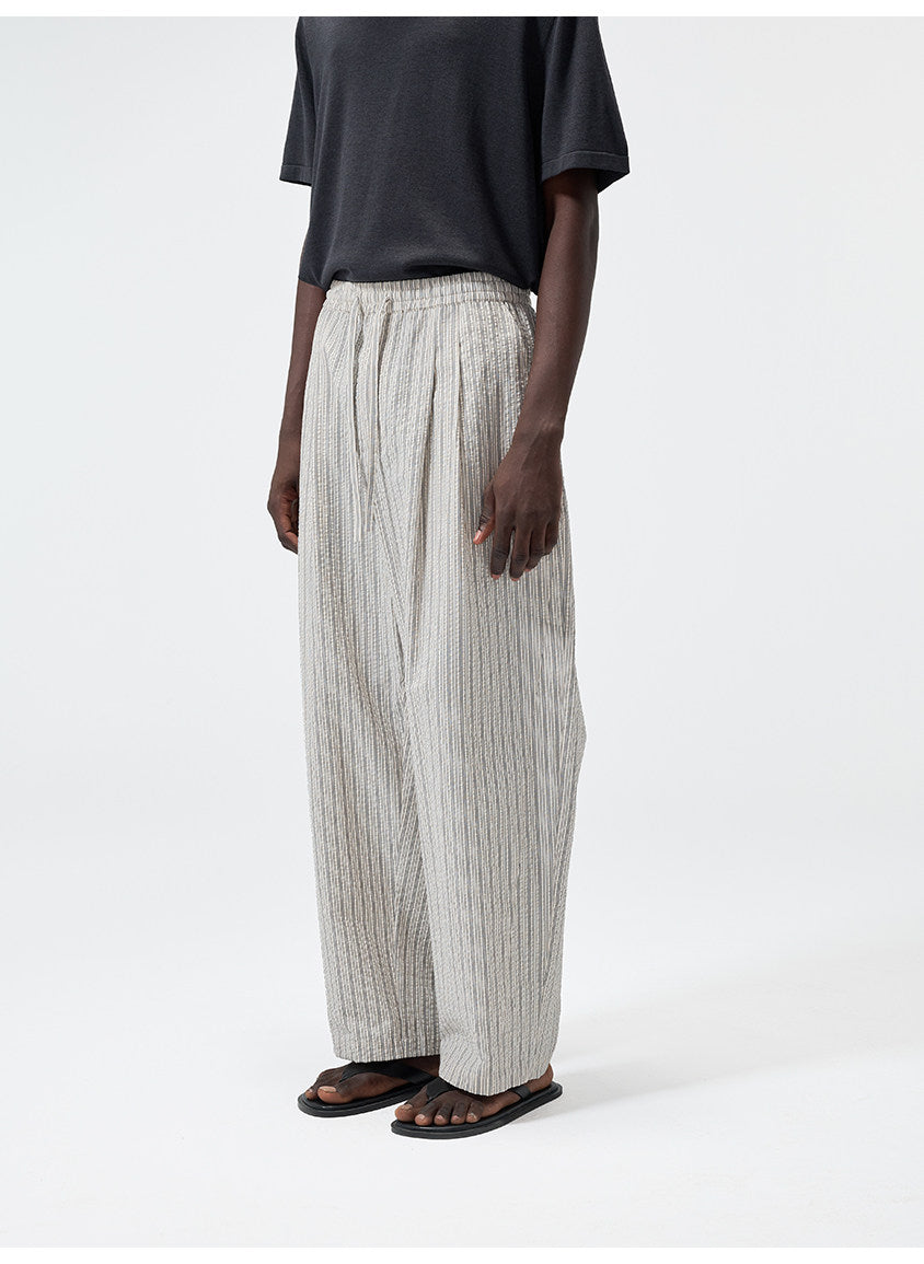 Yarn-Dyed Chiffon Check-Patterned Casual Pants