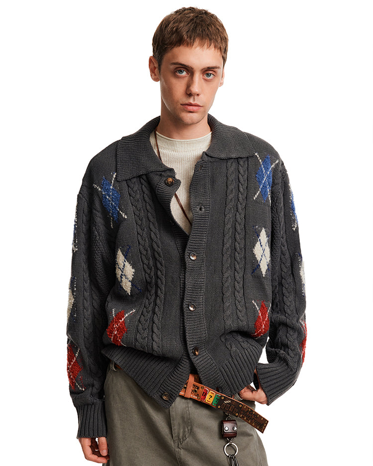 Cable-Knit Diamond Cardigan