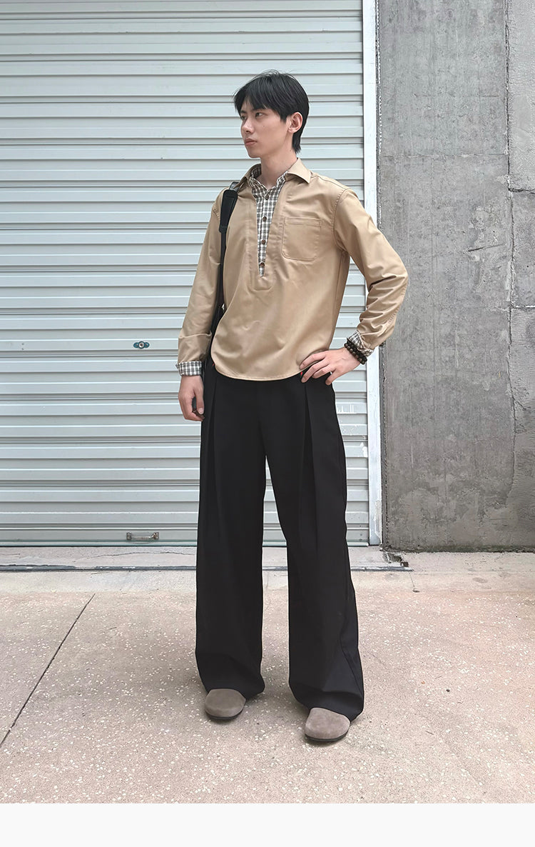 V-neck faux two-piece shirt