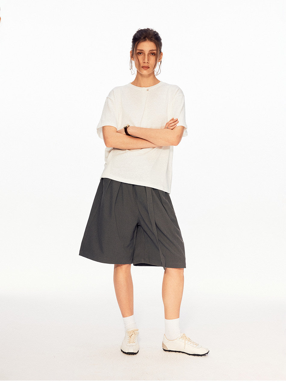 Single-Button Loose-Fit Casual T-Shirt