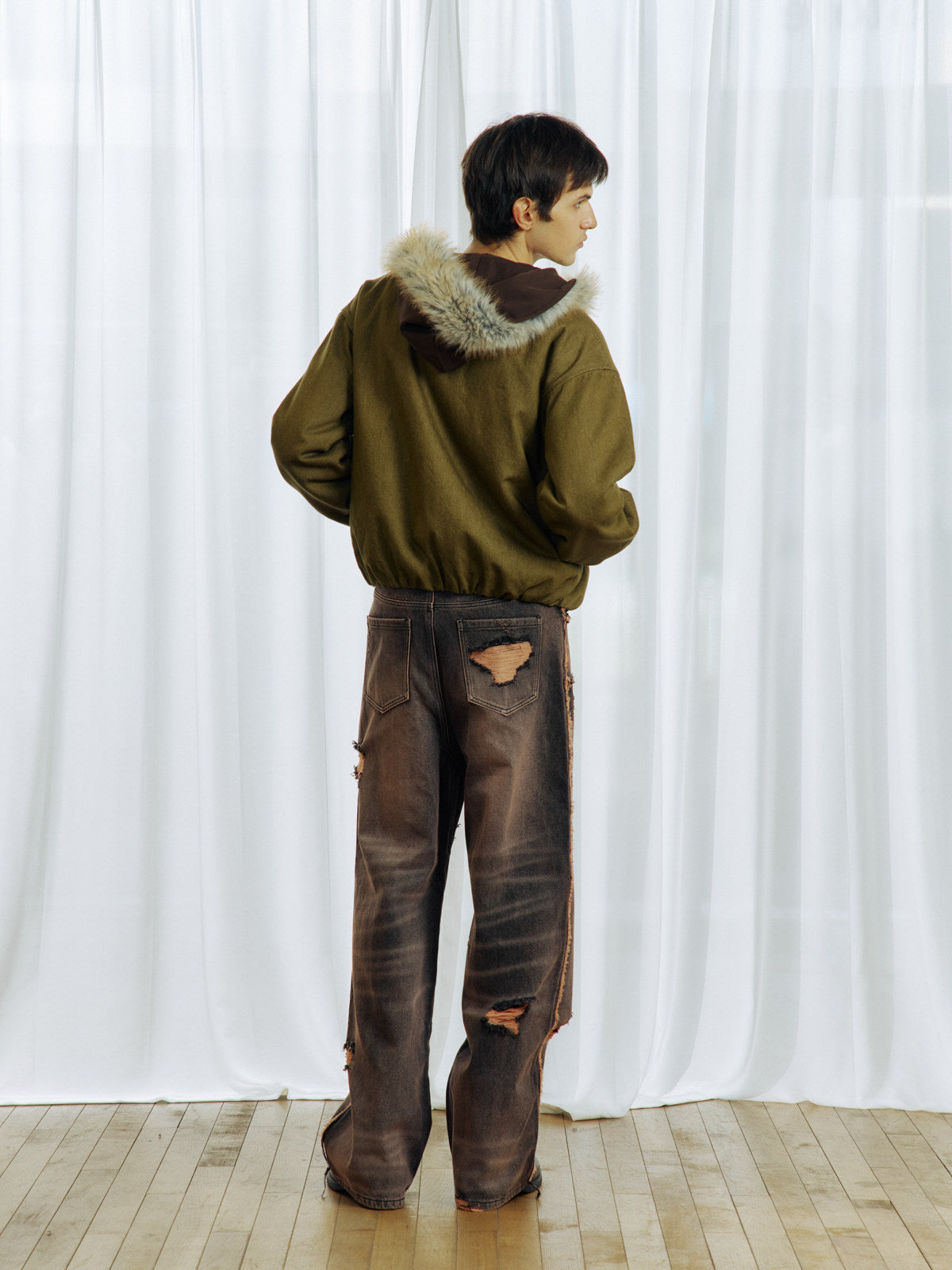 Hand-Distressed Cut Frayed Jeans