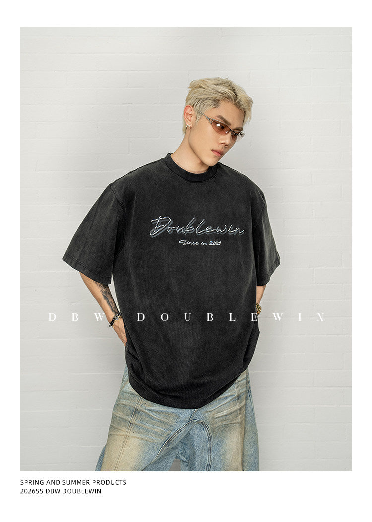 Distressed Finish Loose-Fit Cotton T-Shirt