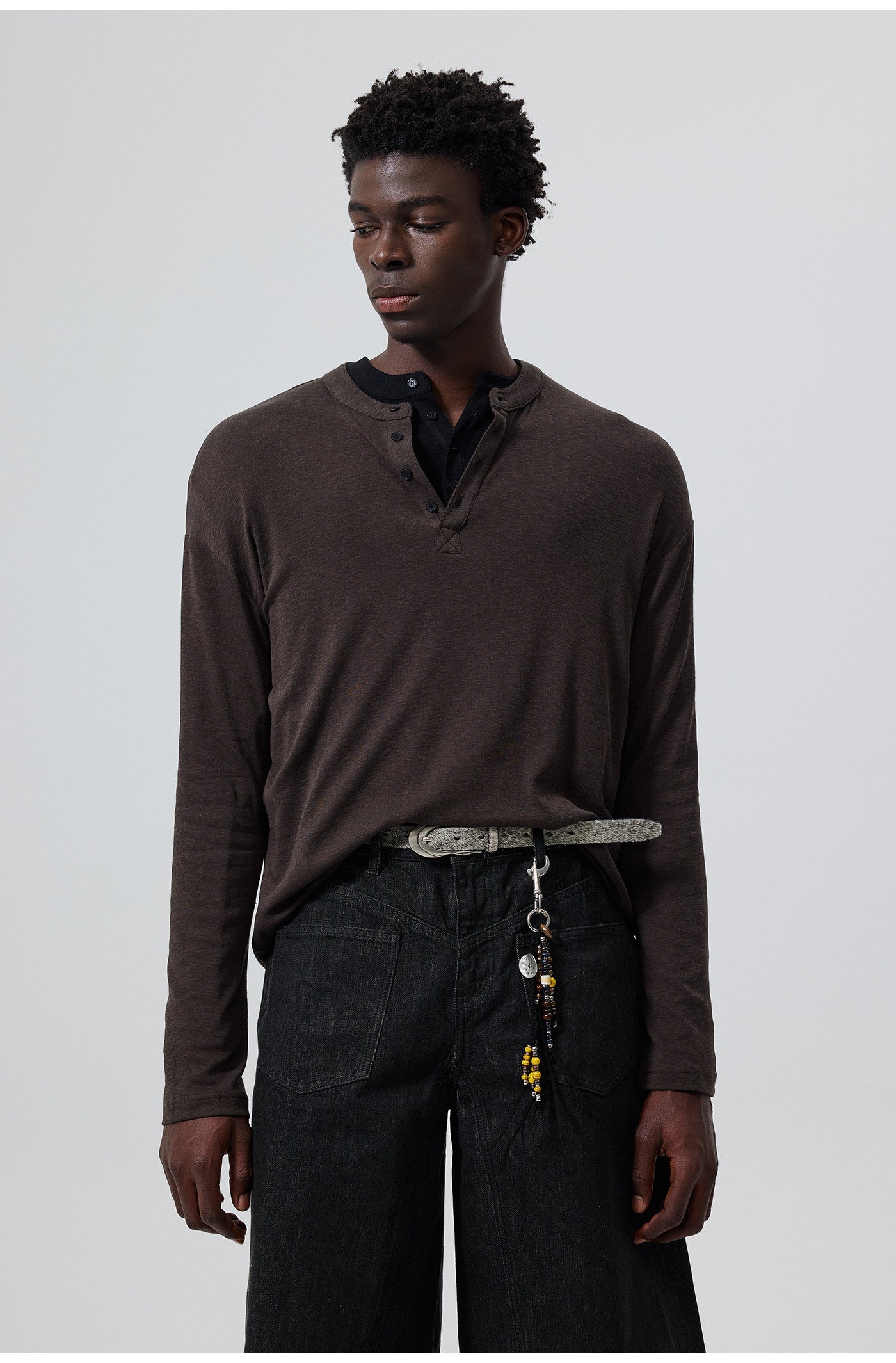 Cotton Blend Henley Collar T-Shirt