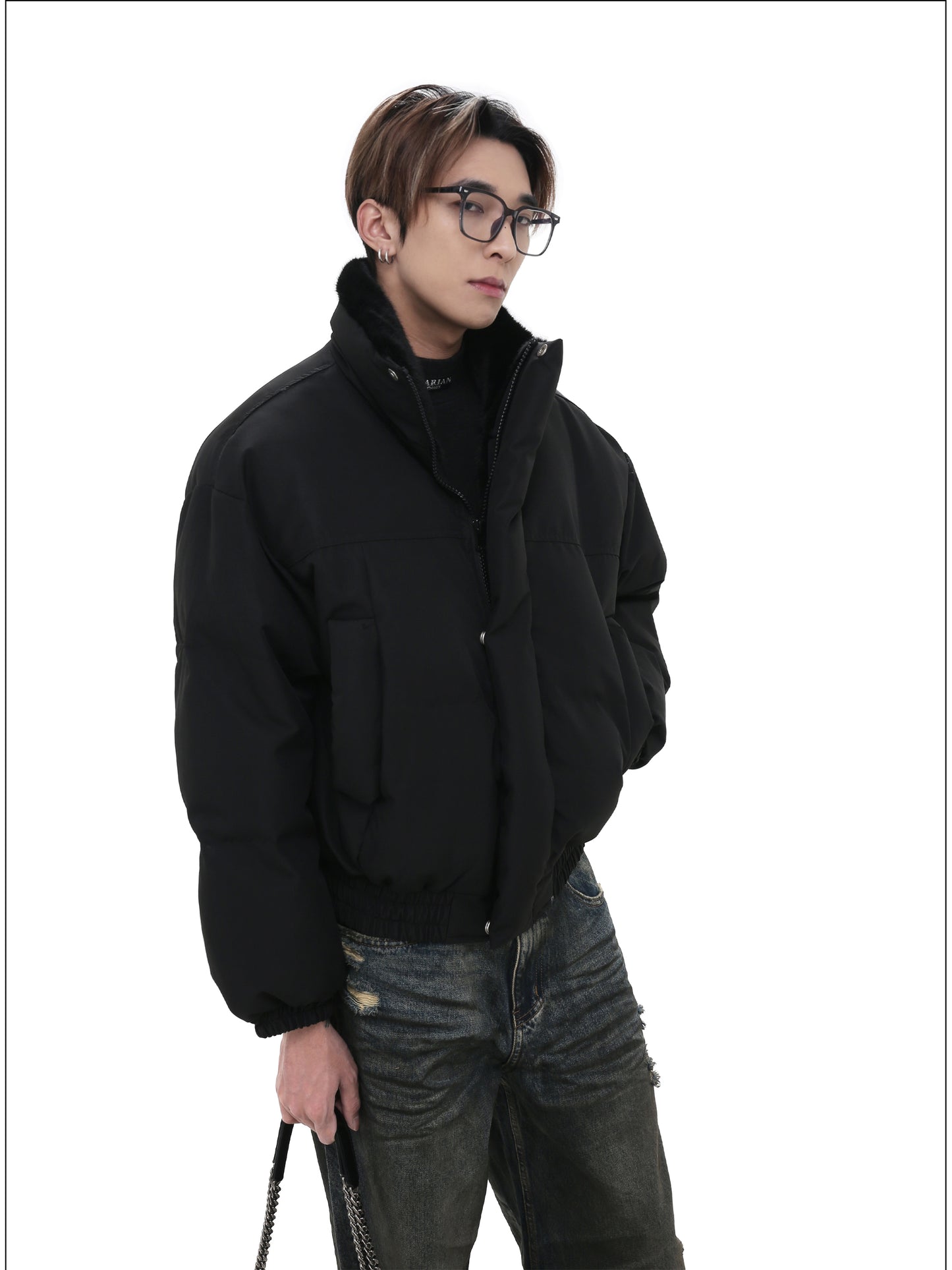 Unisex stand collar thick short jacket