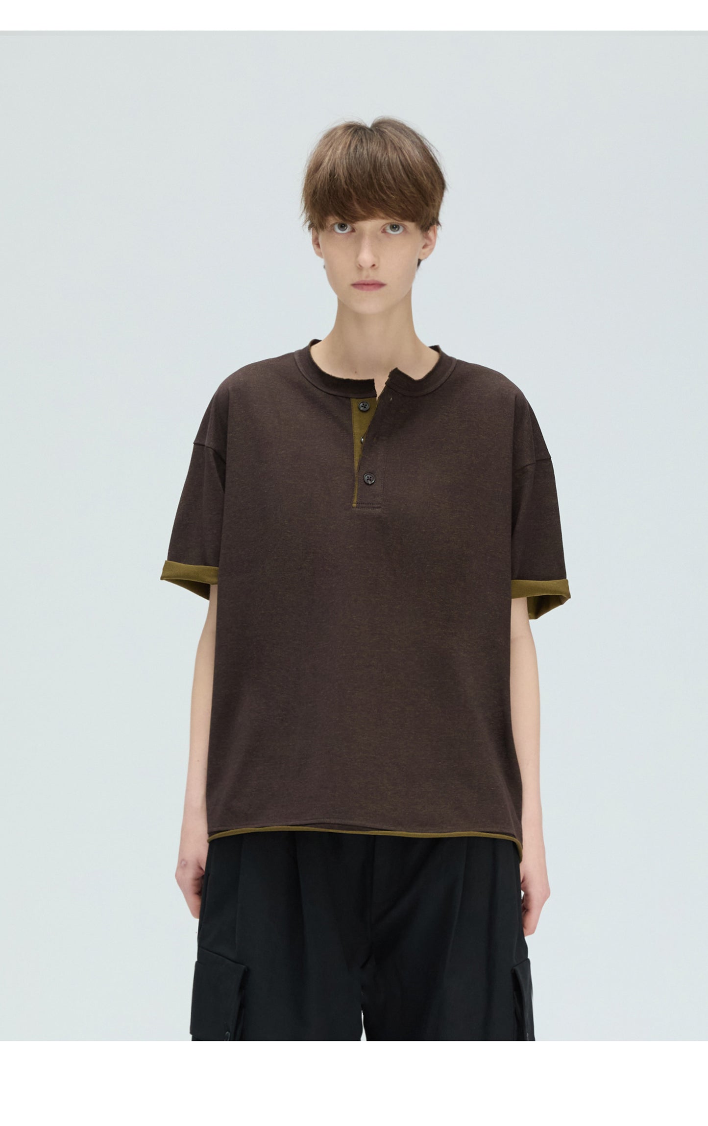 Basic Wash Henry-Neck T-Shirt