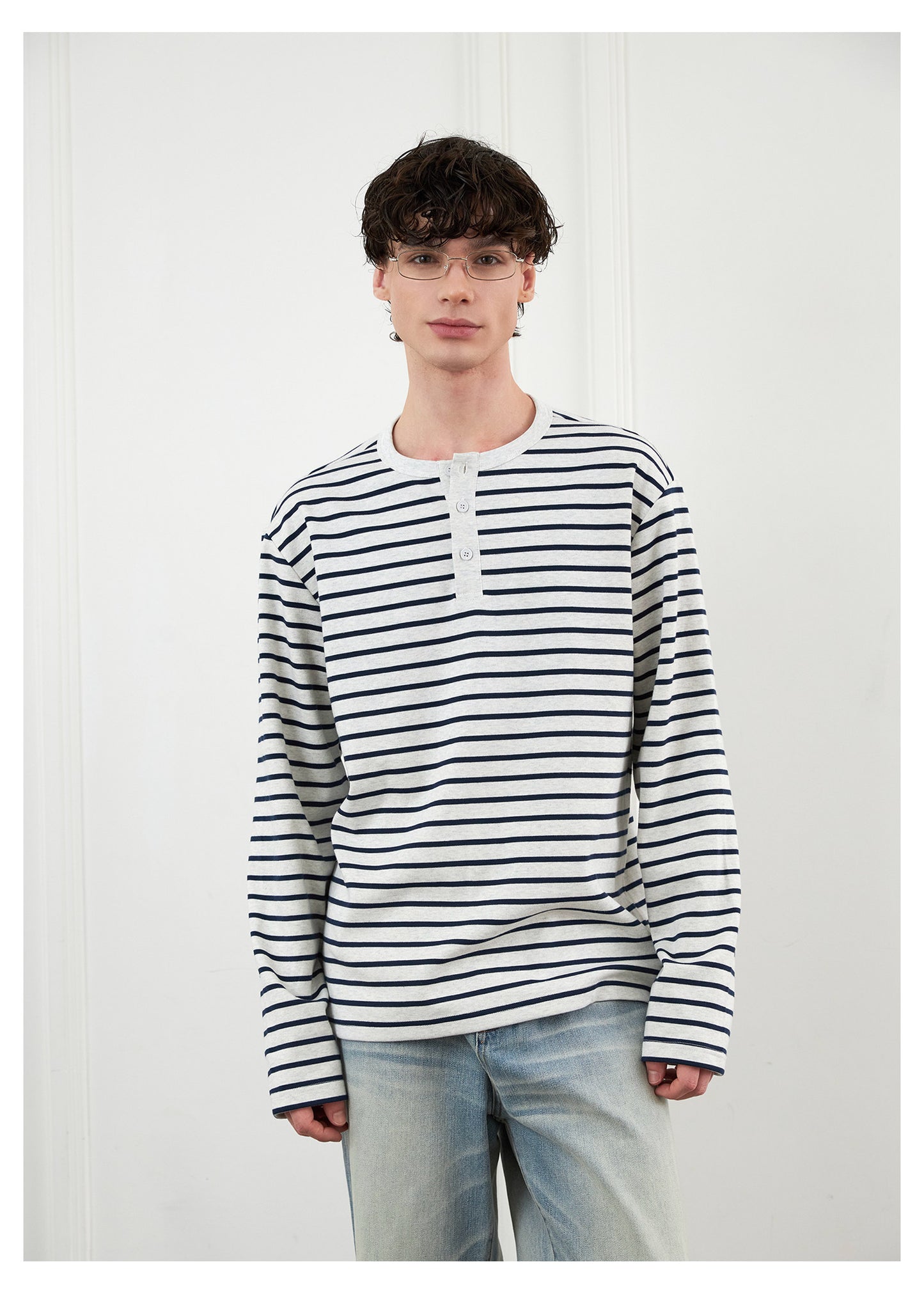 Striped Henley Collar T-Shirt