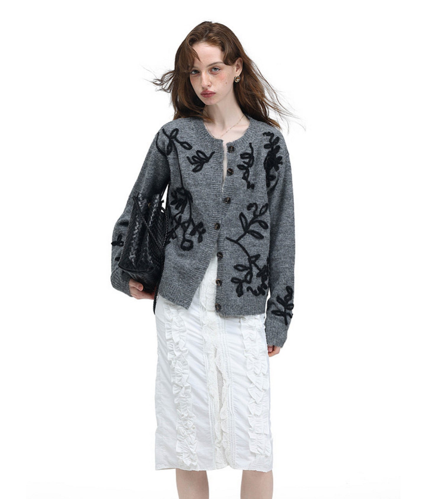 Vintage-Style Floral-Print Wool Cardigan