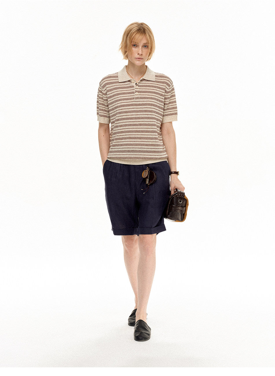 Linen Polo Shirt with Stripes