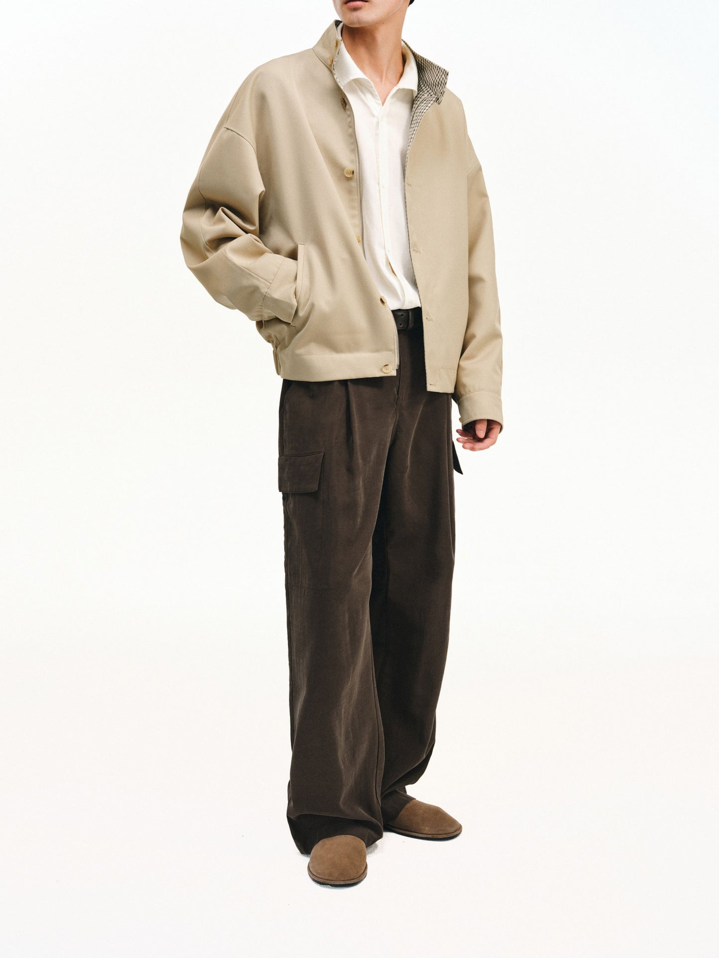 Checkered Splicing Harrington Jacket