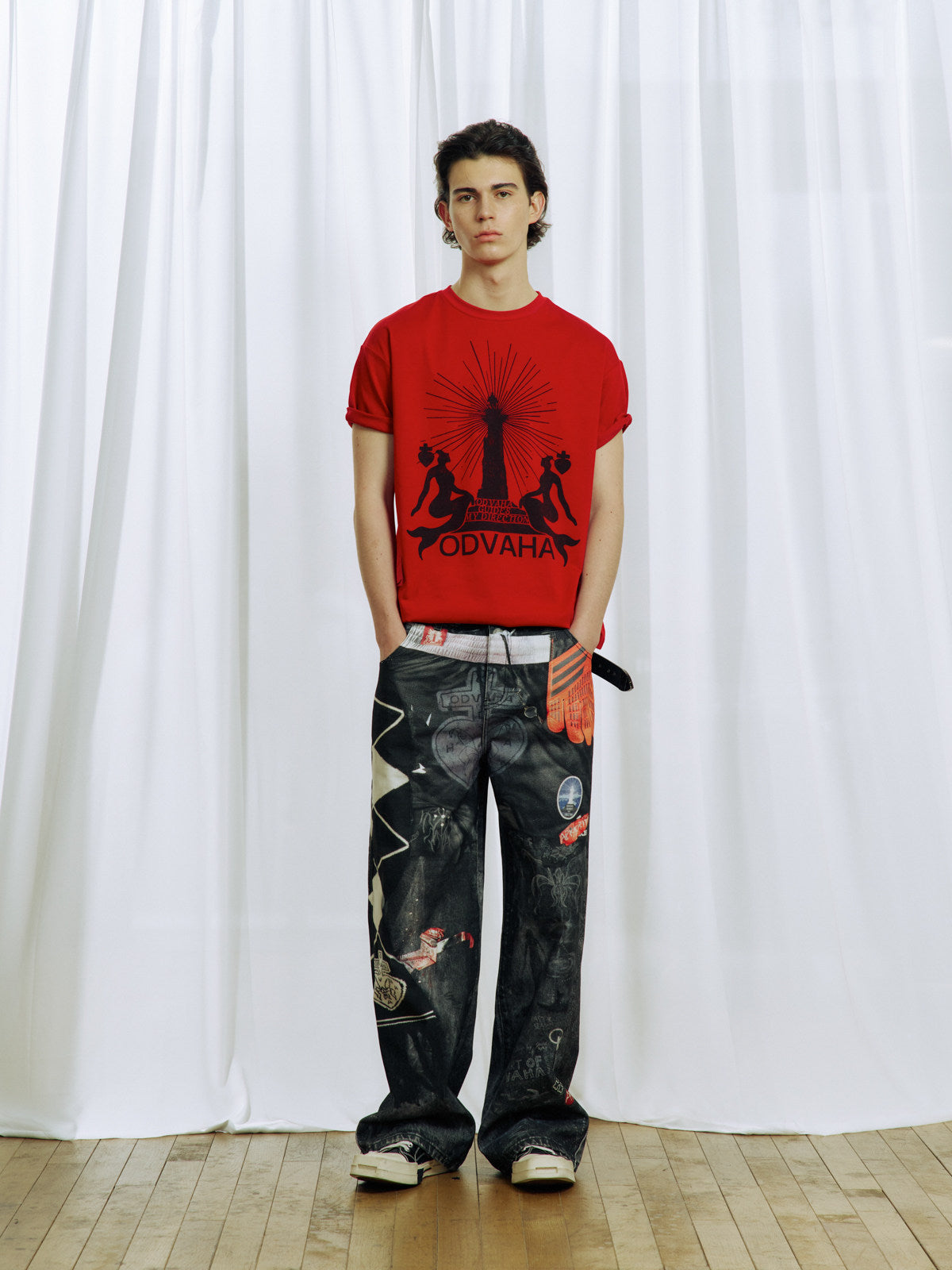 Digital-Print Denim Pants