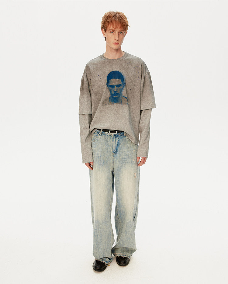 레트로 스타일 빈티지 프린트 투피스 티셔츠