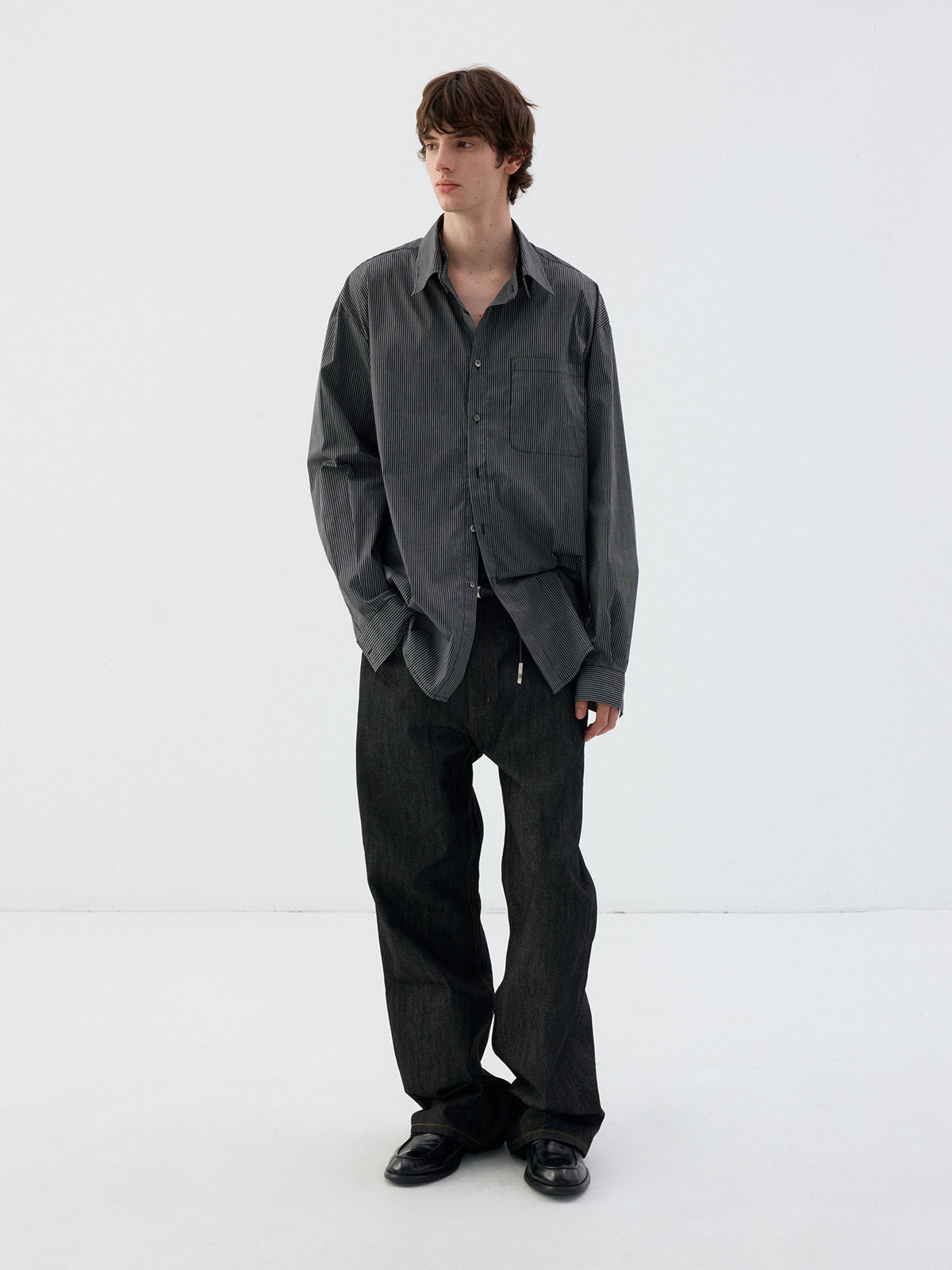 Striped Shirt with Detachable Collar