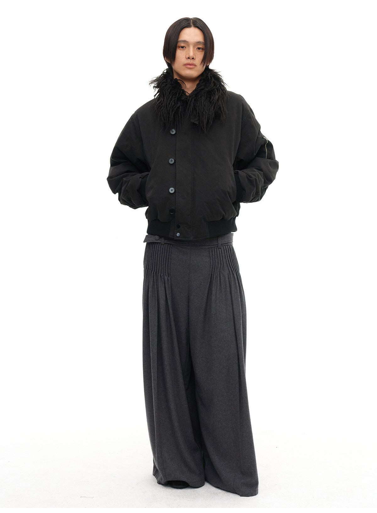Pleated Wool Casual Pants